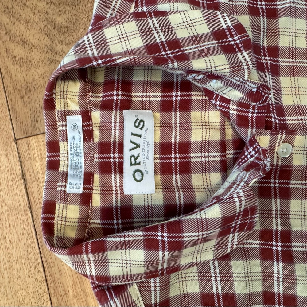 Orvis Red and Cream Plaid Shirt 16 neck‎ - Picture 3 of 5